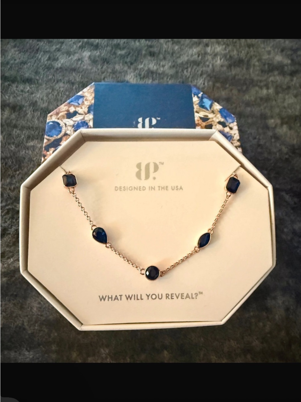Delicate Navy Blue Station Necklace in Gold